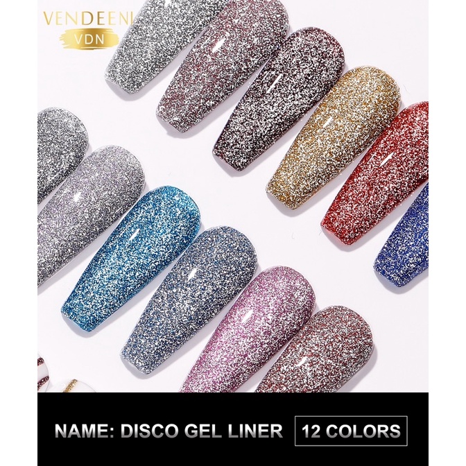 Sơn gel cọ nét vẽ nhũ flash vendeeni set 12 màu