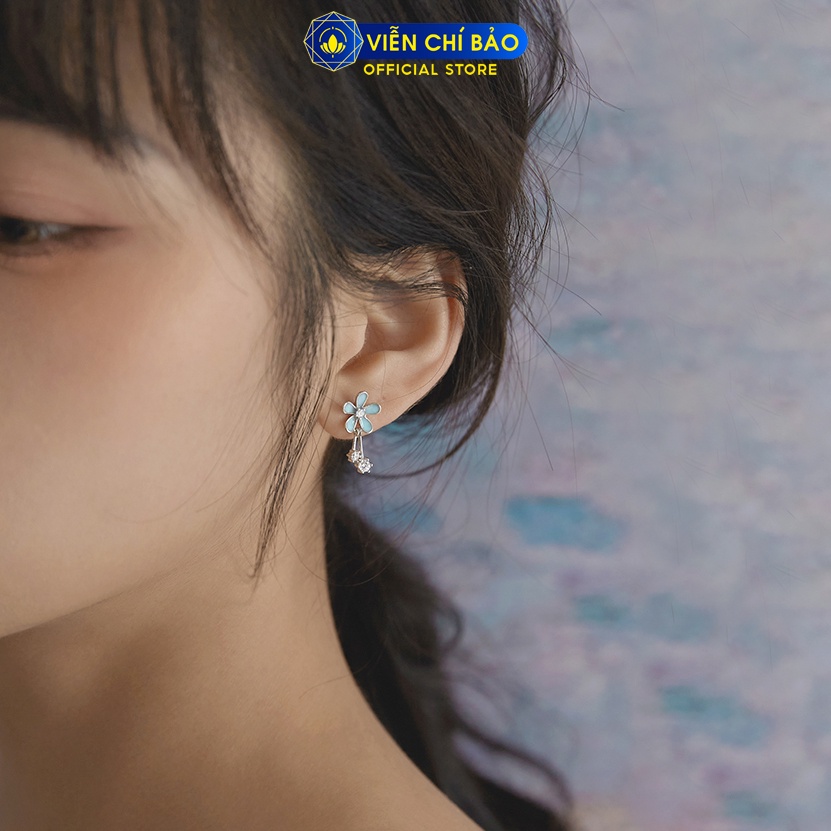Bông tai bạc nữ họa tiết hoa đào đính đá chất liệu bạc 925 thời trang phụ kiện trang sức nữ Viễn Chí Bảo B400462