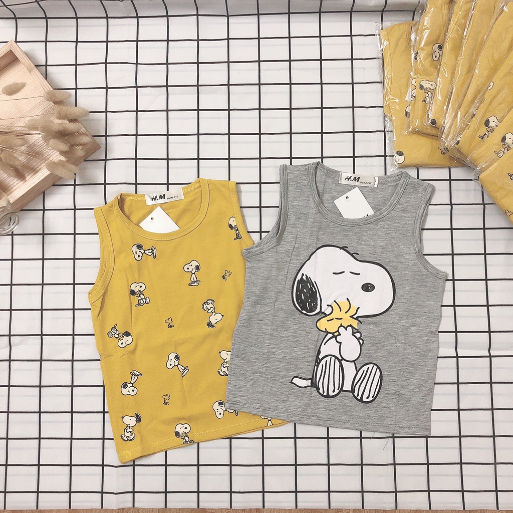 2 áo ba lỗ bé trai hình snoopy hm xuất
