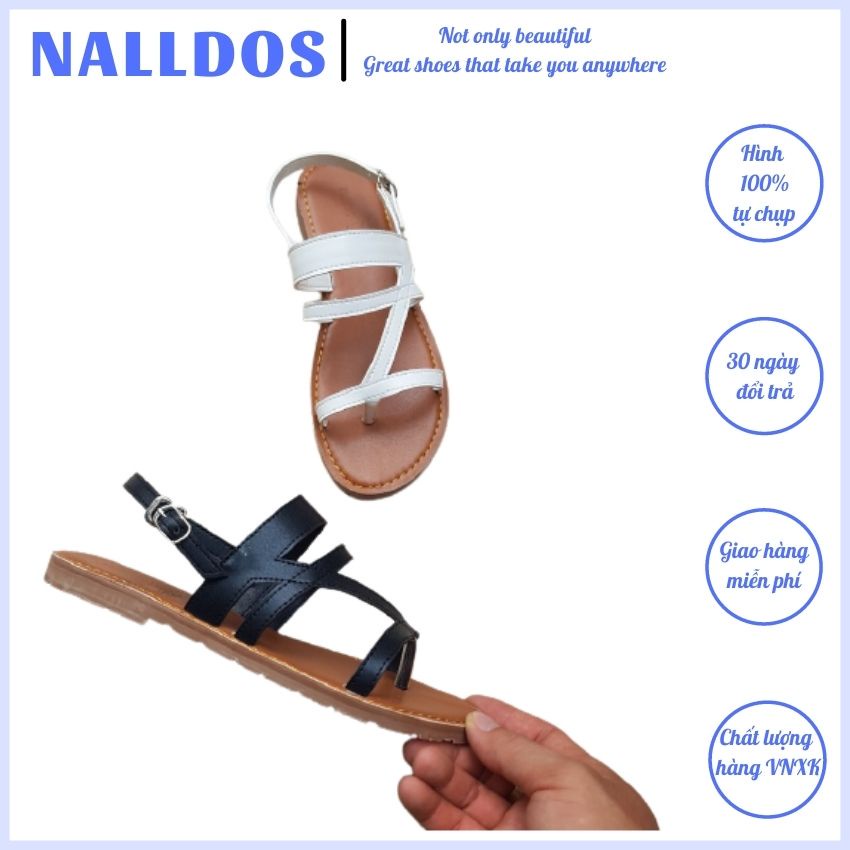 [SIÊU BỀN] Sandal kẹp quai chéo NALLDOS quai da Microfiber, đế thấp siêu bền 4 màu thời trang (Đen, Bò, Trắng và xám)