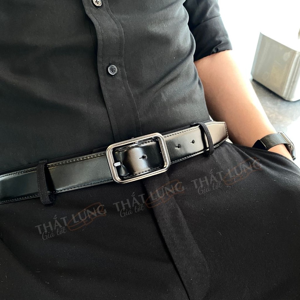 Thắt lưng da nam đầu khóa kim chữ nhật cao cấp bản 3.5cm (hỗ trợ bấm lỗ, cắt dây nịt) TLN013 - Thắt Lưng Giá Tốt