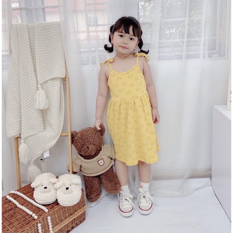 Váy thun 2 dây thắt nơ bé gái