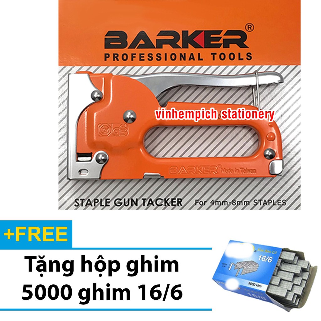 Súng bắn ghim Barker không tăng chỉnh lực (màu cam) kèm 5000 ghim bấm gỗ