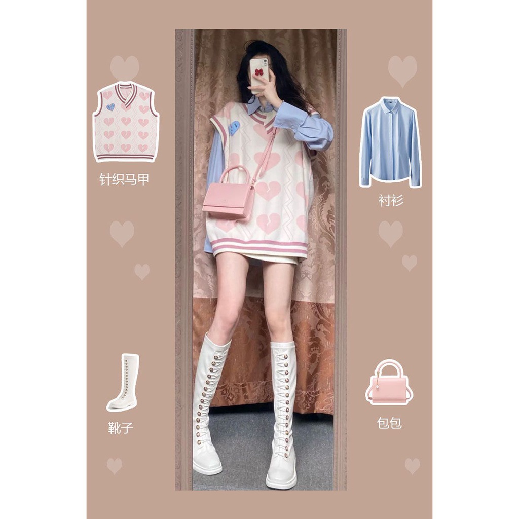 Set Áo Sơ Mi Dài Tay Và Áo Khoác Len Không Tay Thời Trang Dành Cho Nữ