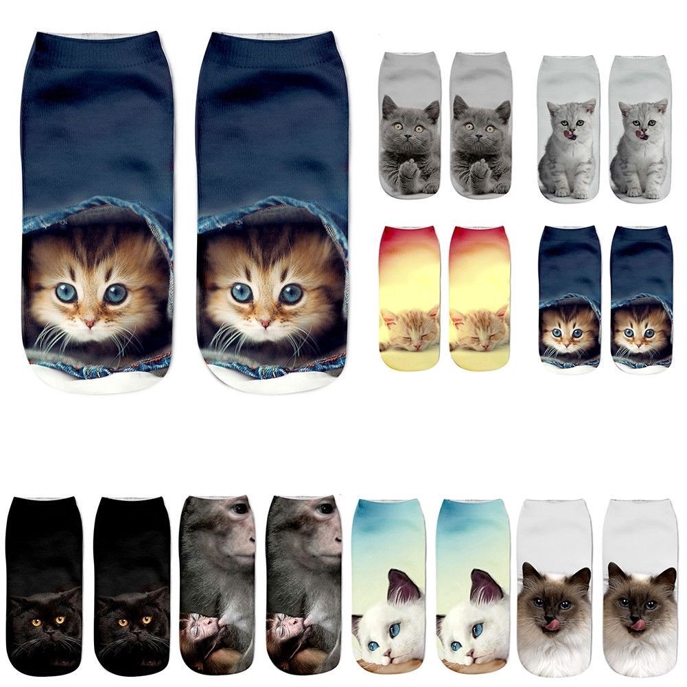 Đôi tất cổ thấp in hình mèo 3d vui nhộn thời trang