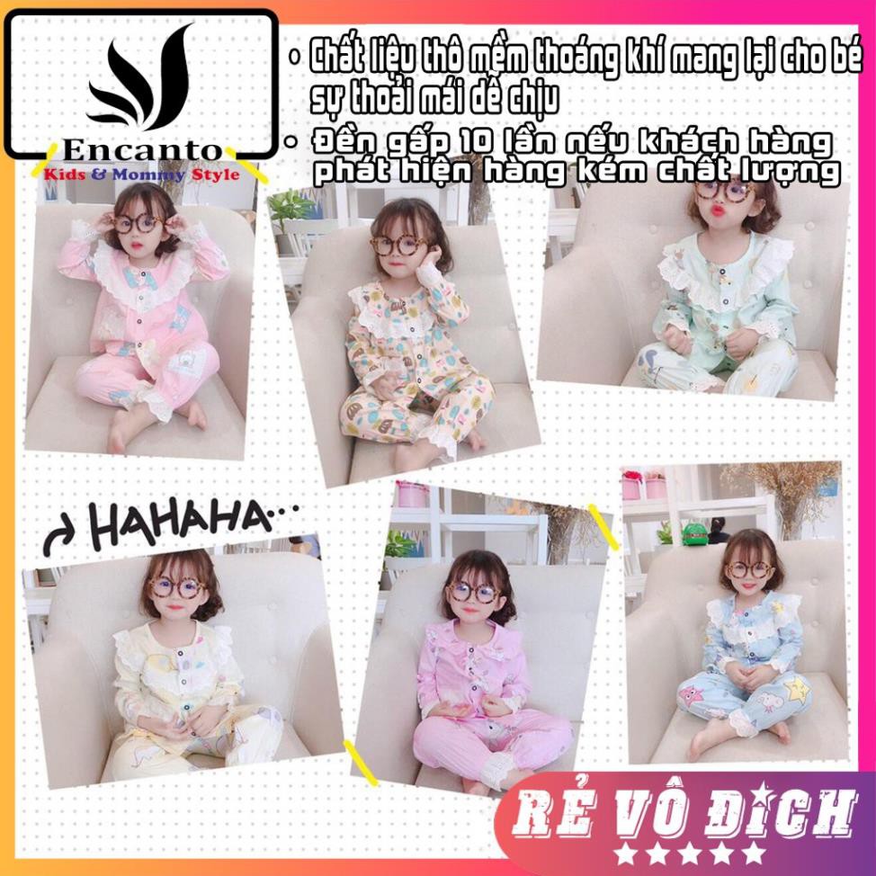 Bộ trẻ em pijama thô đũi dài tay thoáng mát thấm hút mồ hôi cổ bèo tiểu thư đáng yêu nhiều màu cho bé gái mặc ngủ 868124
