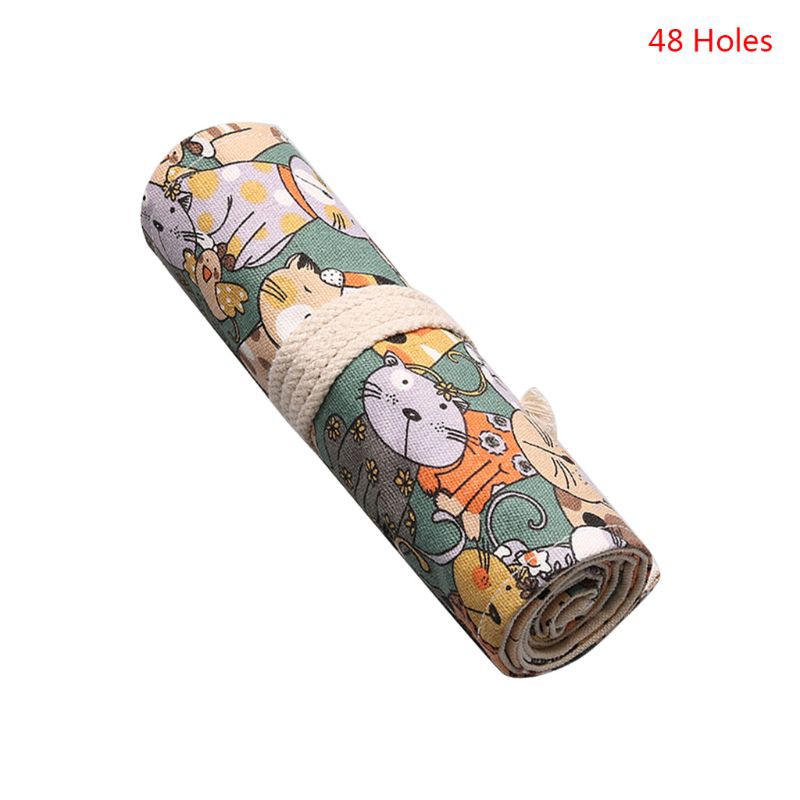Túi Đựng Bút Dạng Cuốn Họa Tiết Mèo Hoạt Hình Dễ Thương Xinh Xắn