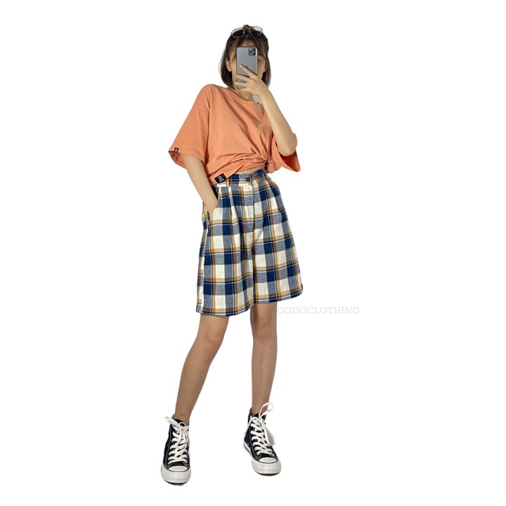 Quần Short Caro Nam Nữ Cạp Cao Ống Rộng Lưng Chun Dáng Quần Unisex Thể Thao Dễ Phối Đồ GODO G09