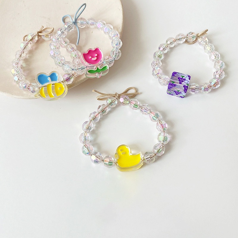 Dây Buộc Tóc Cao Su Họa Tiết Vịt Vàng/Hoa Tulip Dễ Thương Phong Cách Hàn Quốc Cho Nữ