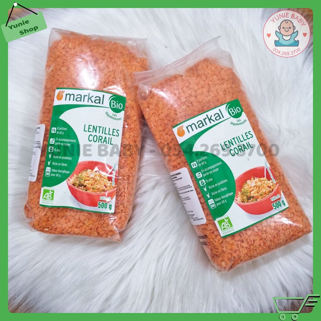 Đậu lăng đỏ cam san hô hữu cơ Markal 500g cho bé ăn dặm