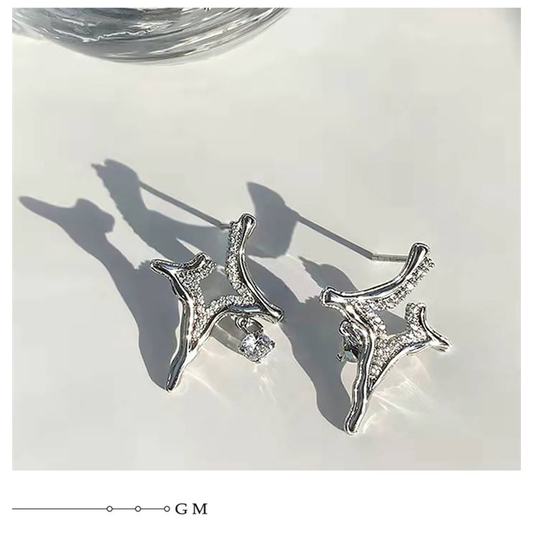 Bông Tai Ngôi Sao Bốn Cánh Bằng Kim Loại Nhẹ Cao Cấp Phong Cách Đường Phố Sang Trọng Dành Cho Nữ