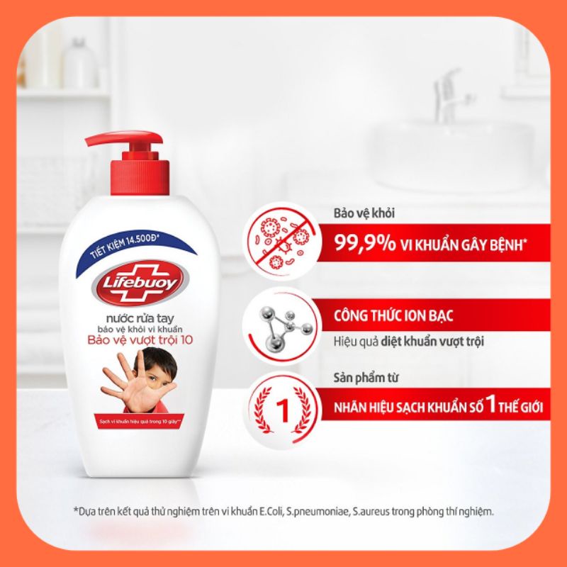 Nước rửa tay Lifebuoy 500G Bạc Bảo Vệ 99,9%