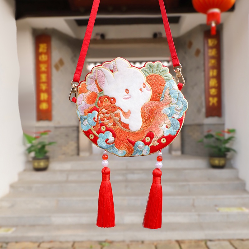 Hàng Mới Về  Túi Đeo Chéo Thêu Hình Thỏ Và Cá Vàng Cho Bé Gái