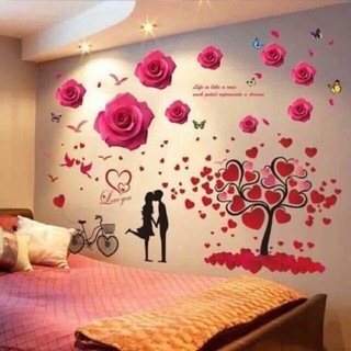Decal dán tường  Combo 2 tranh Bông hồng + đôi tình nhân