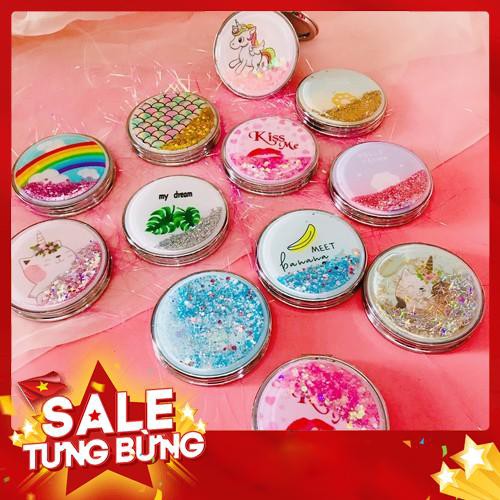 Gương Mini 2 Mặt Bỏ Túi Phối Kim Tuyến Bắt Mắt Sáng Tạo Hình Tròn -Cherry Shop