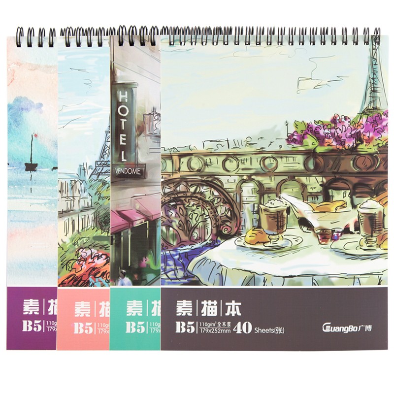 [Mã LIFEMALL991 giảm 10% đơn 99K] Vở vẽ marker sketchbook lò xo A4 40 tờ Guangbo BX0809