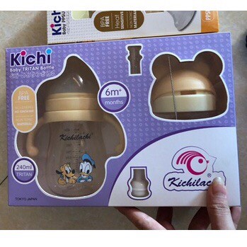 Bình sữa đa năng cổ rộng Kichilachi Tritan có tay cầm chống sặc, đầy hơi cho bé 240ml