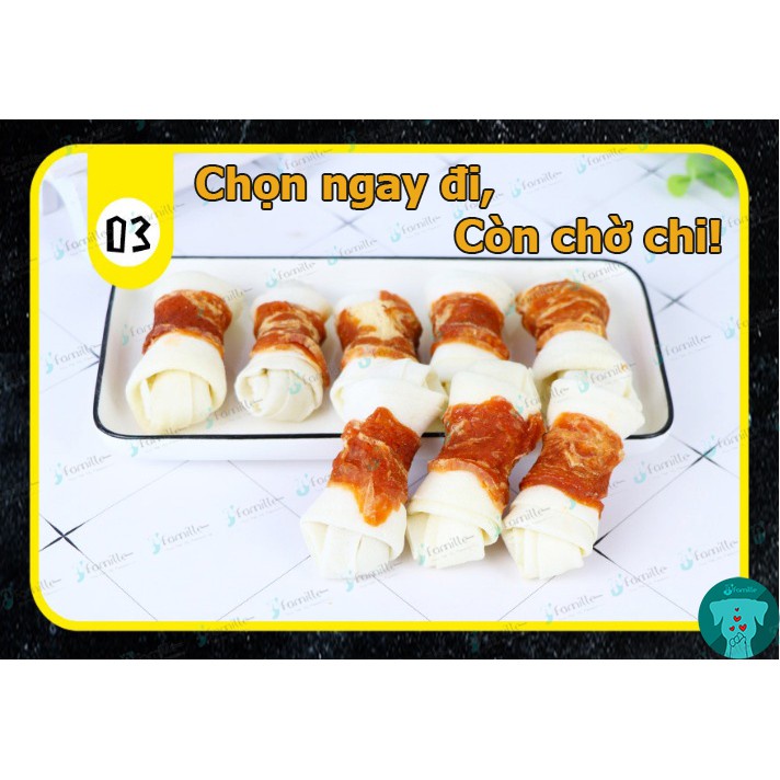 [GÀ NƯỚNG]Snack Sạch Răng Chó JFamille, Lát Gà Bông Tuyết Nướng Cuộn Xương Da Bò, Bổ Sung Canxi. Gói 100gr-JF84