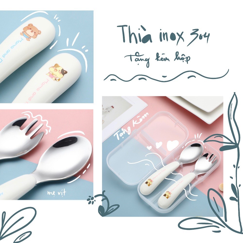 [TẶNG HỘP ĐỰNG] THÌA DĨA INOX ĂN DẶM MAMA BABY DÀNH CHO BÉ