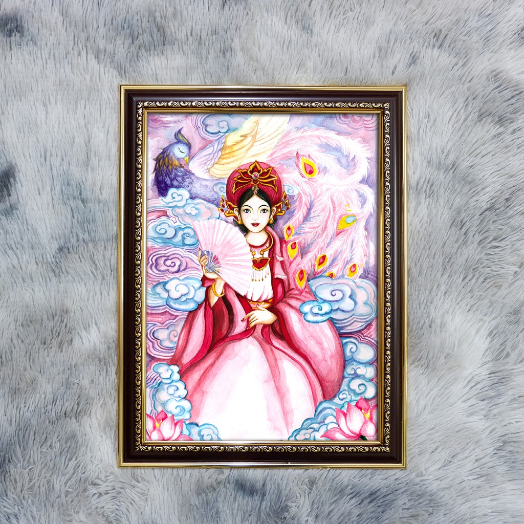 Tranh Cô Chín khung composite xịn xò 36x48cm