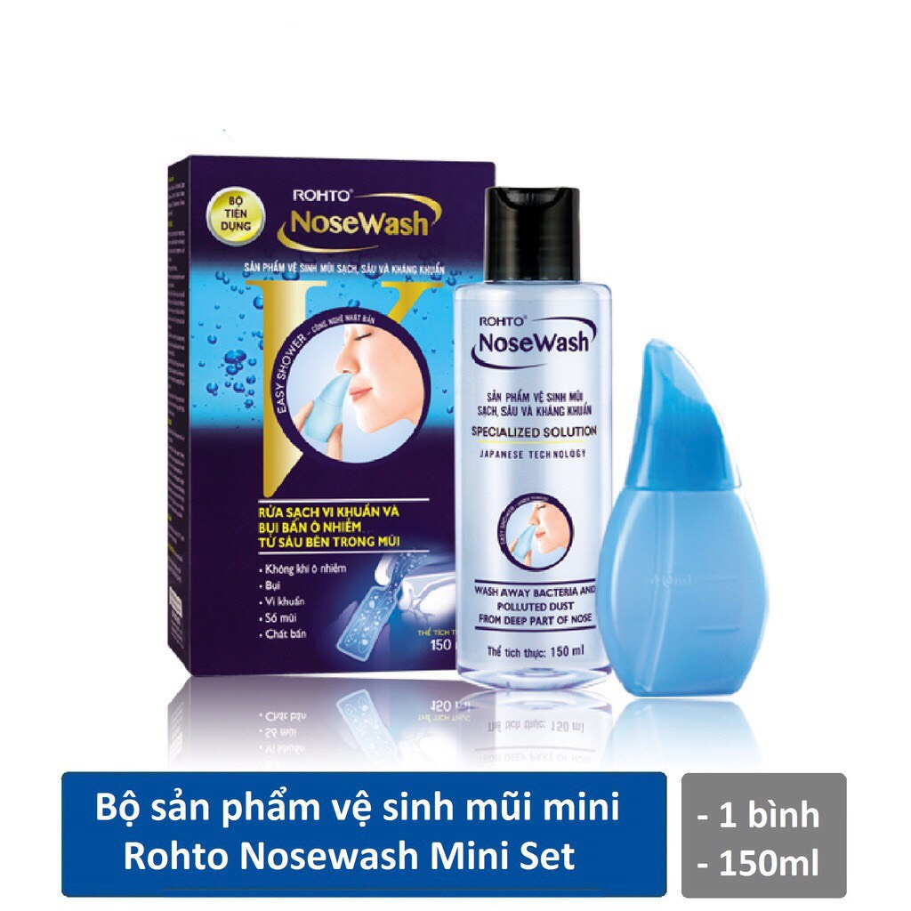 Bộ tiện dụng vệ sinh mũi Rohto NoseWash miniset (1 bình vệ sinh mũi Easy Shower và 1 bình dung dịch 150ml)