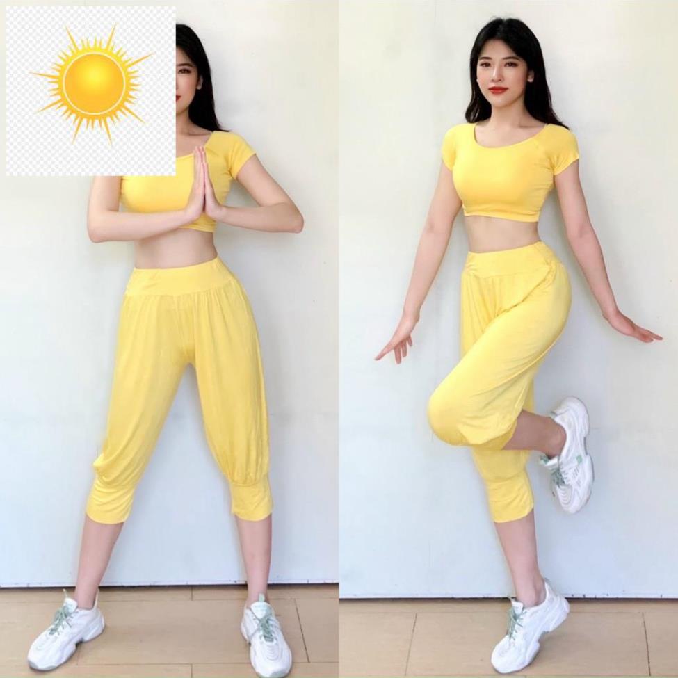 Bộ áo croptop quần lửng alibaba đơn giản nhẹ mát (đồ tập gym-yoga-zumba) ,