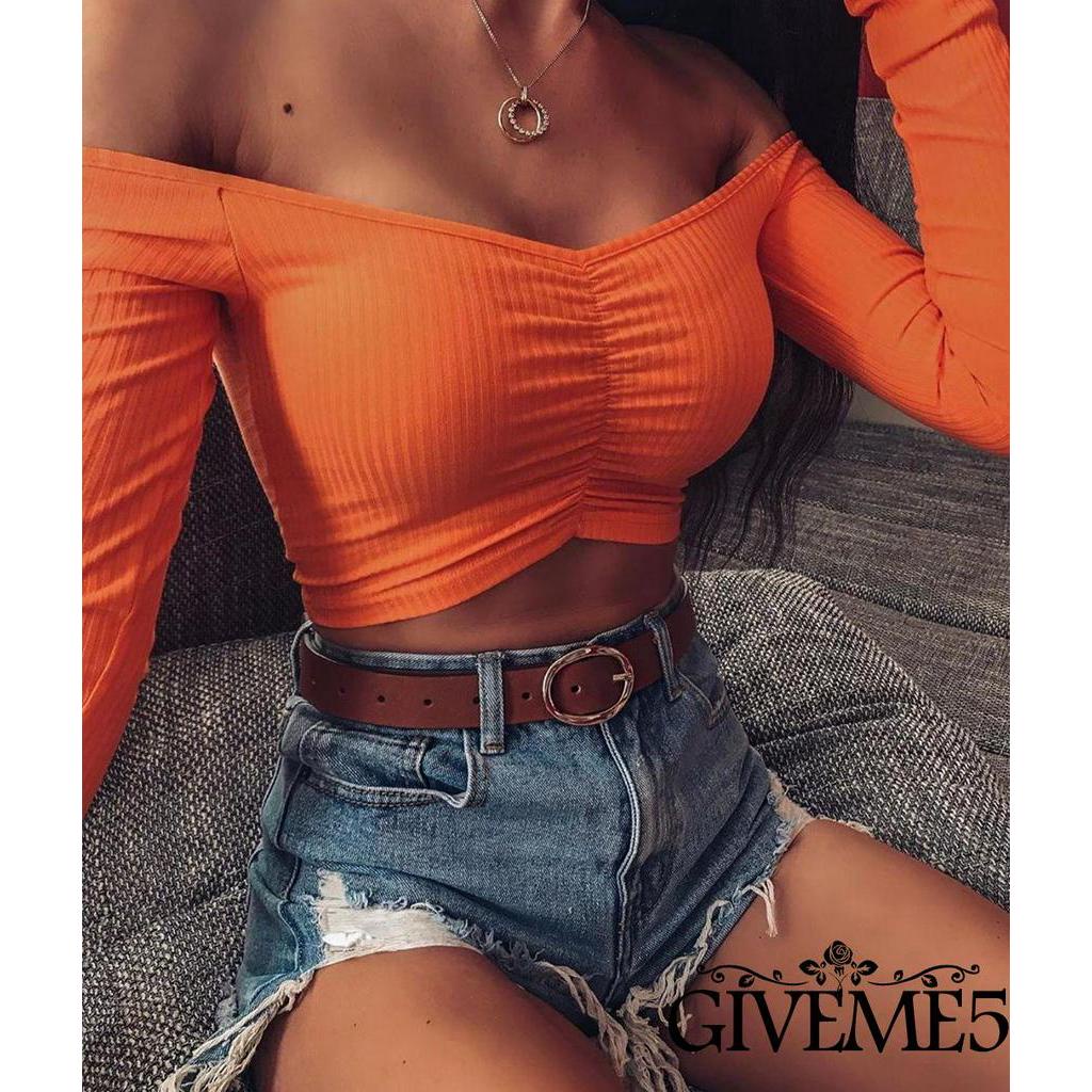 Áo Dệt Kim Tay Dài Hở Vai Gợi Cảm Cho Nữ