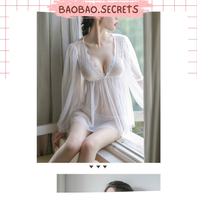 Váy ngủ ren tay bồng xuyên thấu quyến rũ sexy gợi cảm