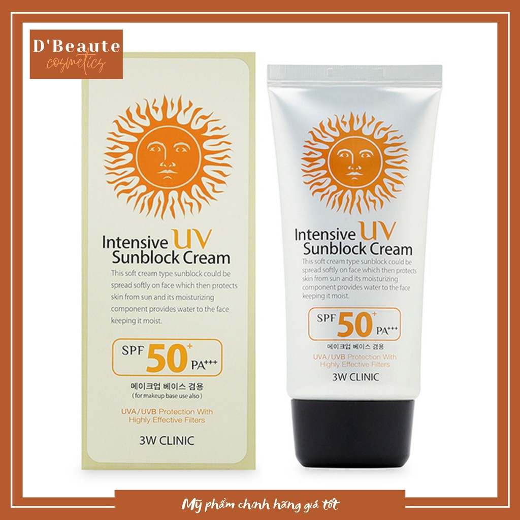 Kem Chống Nắng Kiềm Dầu, Bảo Vệ Da 3W Clinic Intensive UV Sunblock Cream SPF 50 PA+++ - Hàn Quốc Chính Hãng
