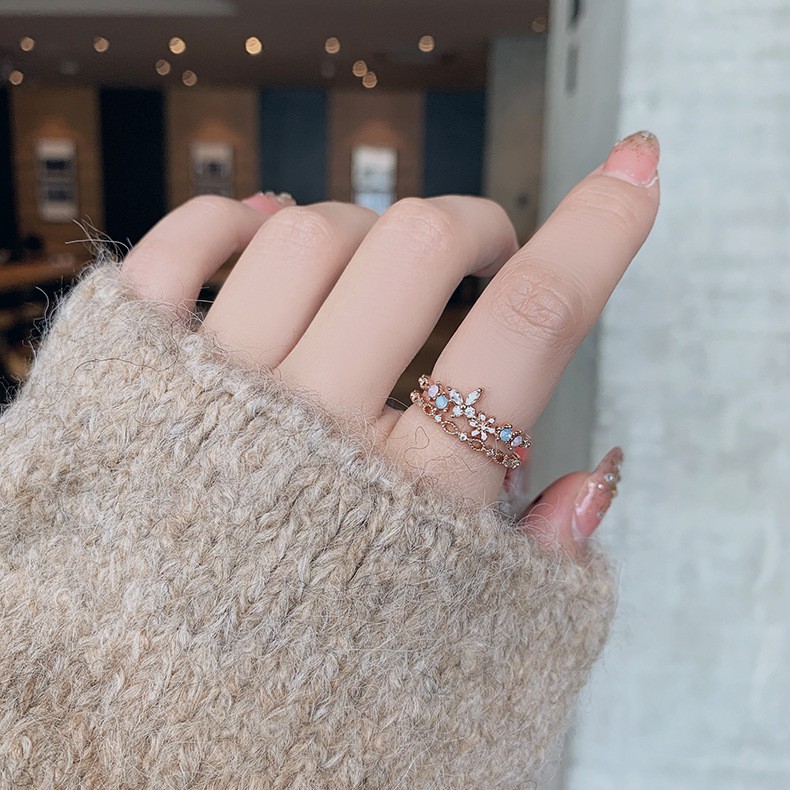 Nhẫn nữ đính đá hình hoa, trái tim 12950 cho nữ dễ thương phong cách Hàn Quốc mẫu 21-23