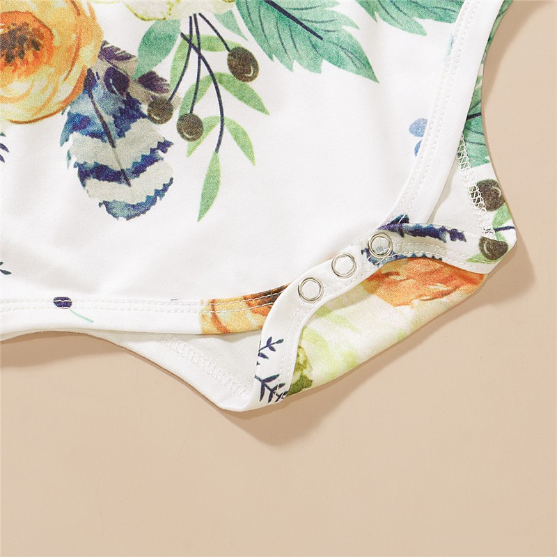 Mikrdoo Bộ áo liền quần tay ngắn +Treo váy + băng buộc đầu Bộ quần áo 3PCS cho bé gái 0-18 tháng