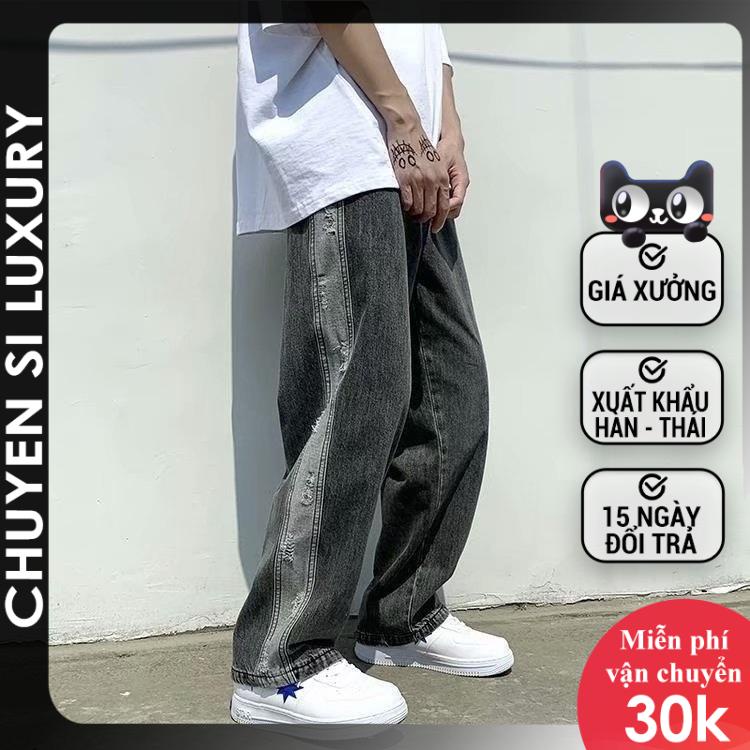 Quần jean ống rộng nam nữ hoa văn sọc 2 bên đẹp mới 2022 hà nội hcm Pon.mens