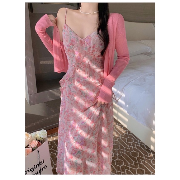 Đầm hai dây hoa hồng  khí chất pháp phong cách nhẹ nhàng quyến rũ thời trang nữ mùa hè hebe's MSP C47P