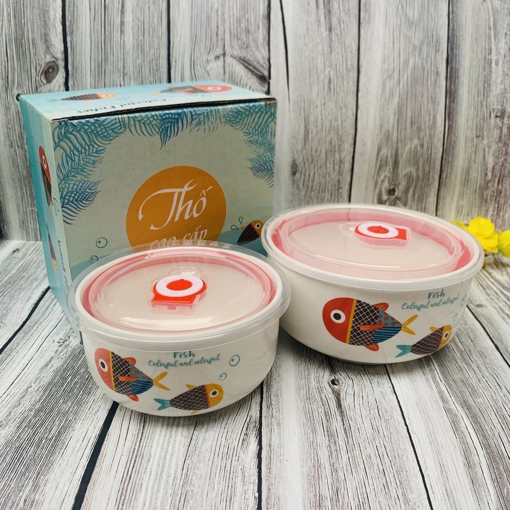 Bộ 2 Thố Sứ Hoa Văn Ngẫu Nhiên Kèm Nắp Hút Chân Không Tiện Lợi