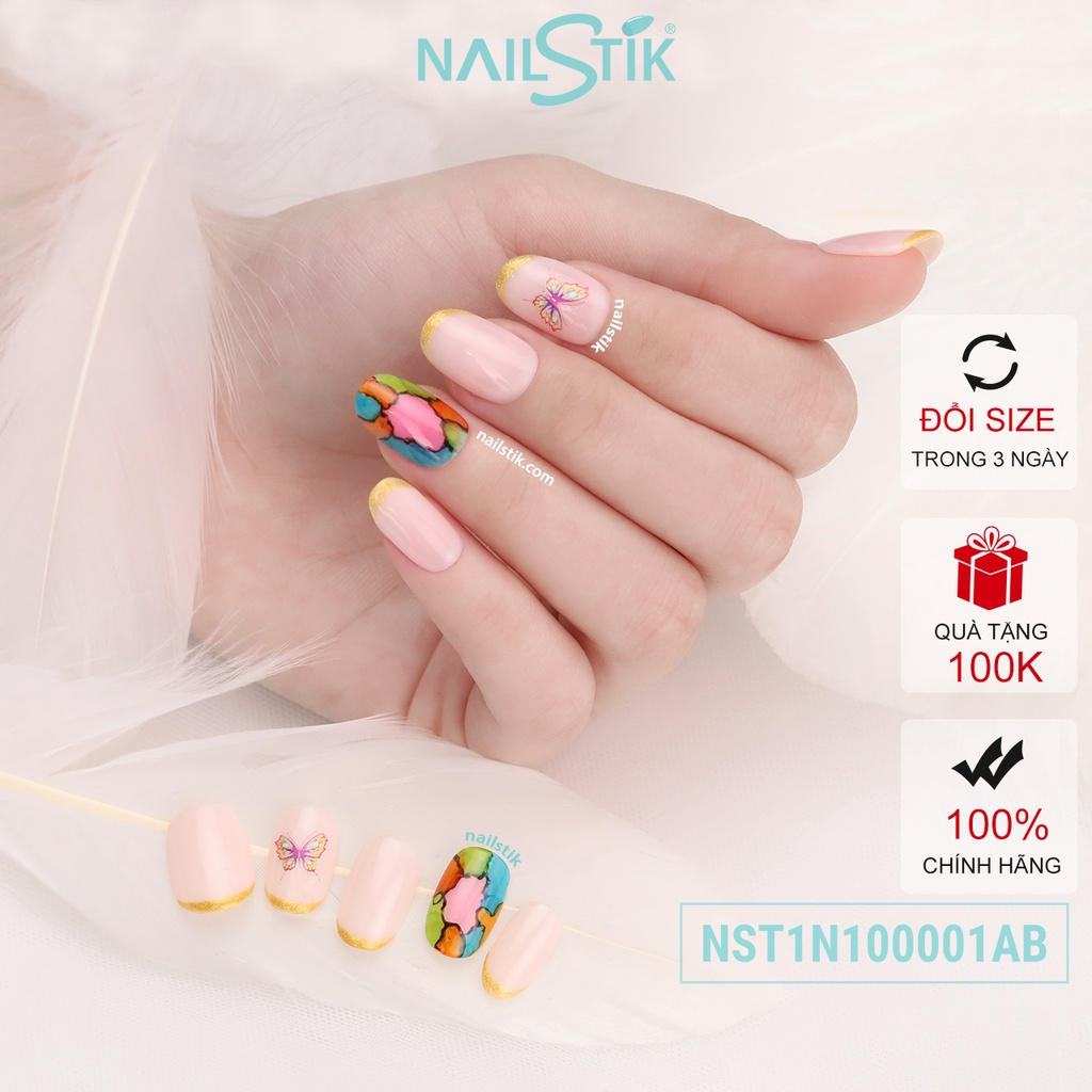 Móng úp thiết kế by NAILSTIK, màu hồng, form móng bầu, ngắn/dài, 001
