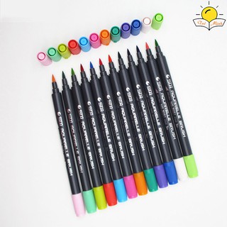 Bút brush 2 đầu nhiều màu: 1 đầu lông mềm + 1 đầu bút dạ fine cứng B01
