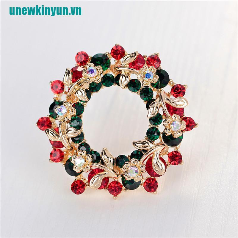 Y●Trâm Cài Áo Hình Vòng Hoa Giáng Sinh Đính Pha Lê
