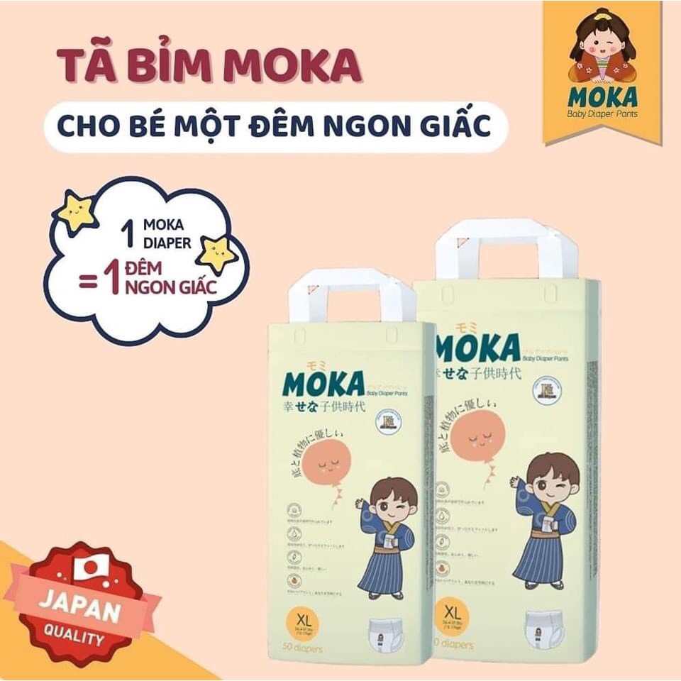 Bỉm /tã dán/ quần MOKA 50 miếng size S M L Xl XXL XXXL SIÊU THẤM HÚT  AN TOÀN CHO BÉ