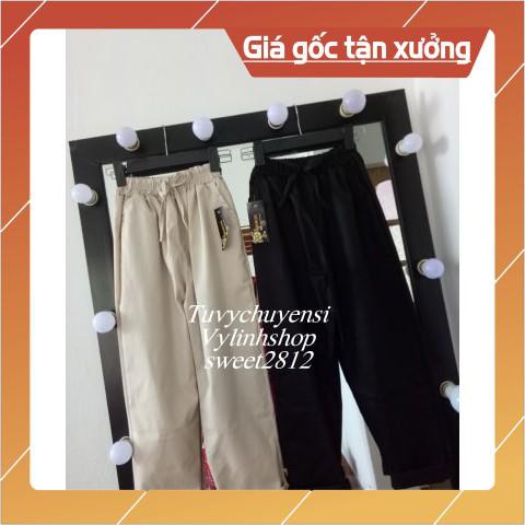 Quần kaki ♥️FREESHIP♥️baggy lưng thun 2 màu trơn đen trắng | BigBuy360 - bigbuy360.vn