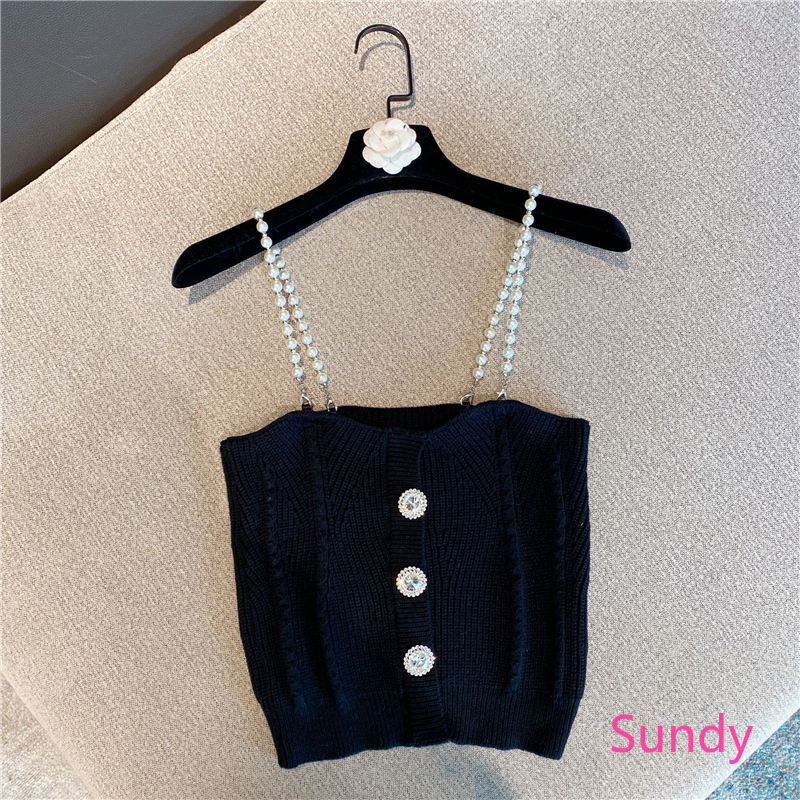 Áo Hai Dây Dệt Kim Đính Đá Xinh Xắn Theo Phong Cách Hàn Quốc Dành Cho Nữ