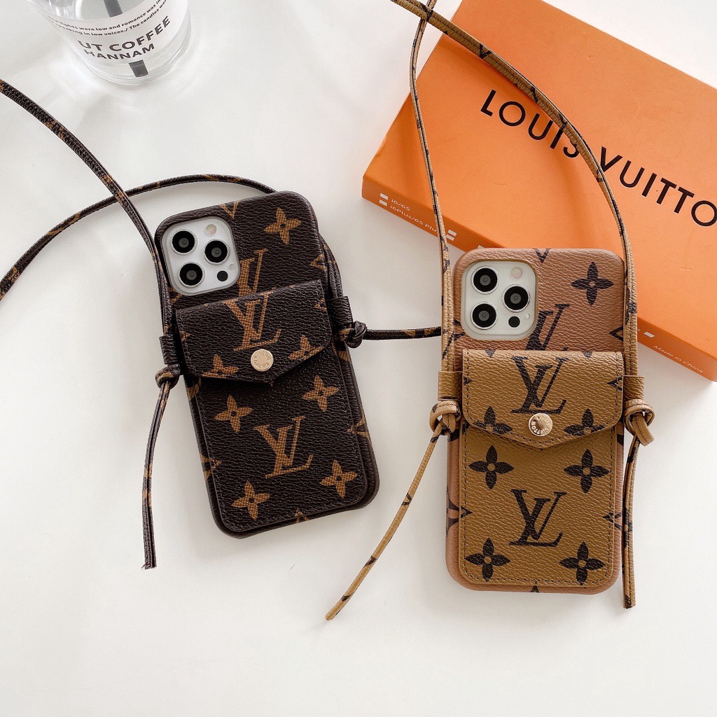 Ốp điện thoại dạng ví da có dây đeo chéo thời trang lv thích hợp cho iphone 13 12 11 pro max xs x xr 7p 8p