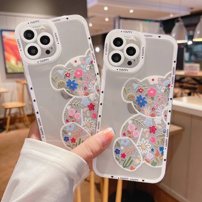 Ốp lưng iphone cạnh vuông JM CASE Gấu Cute Họa Tiết Hoa Lá Cành 6plus/6s/6splus/7/7plus/8/8plus/x/xs/11/12/pro/max