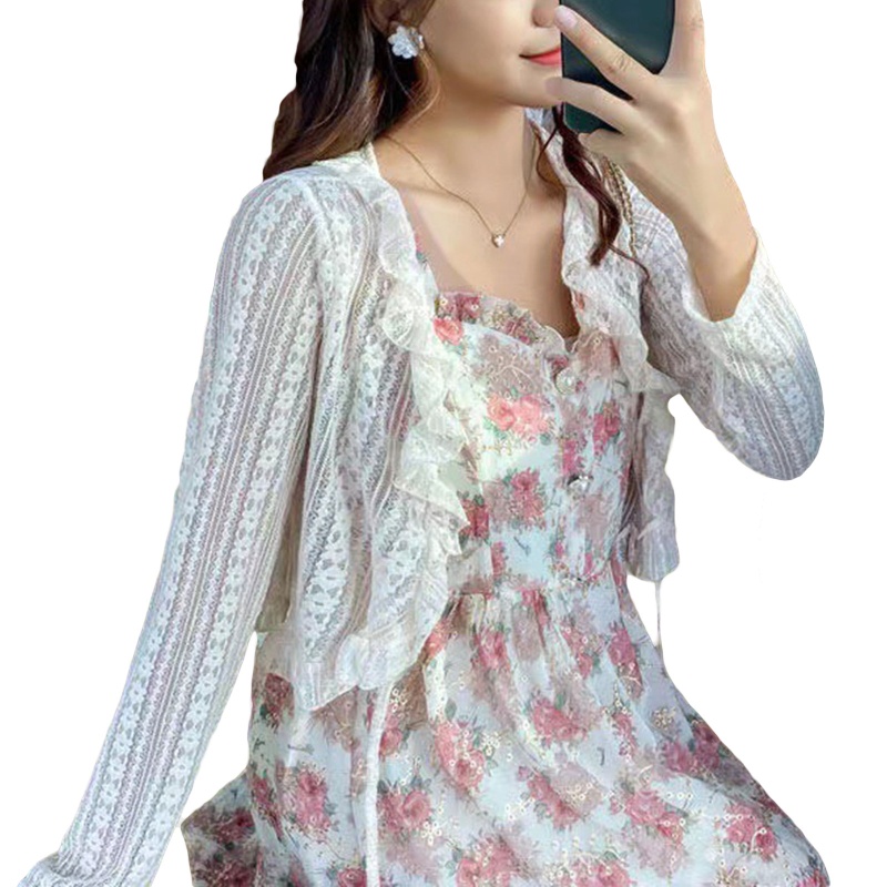 Áo Khoác Cardigan Ren Hoa Tay Dài Cổ Chữ V Chống Nắng Dành Cho Nữ Tri