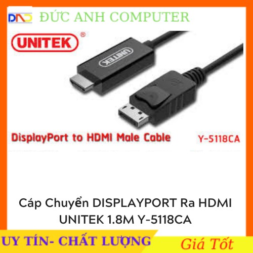 Cáp Chuyển Displayport to HDMI 1.5m Unitek Y-5118Ca- Full Box- Chính Hãng 100%- Bảo Hành 12 Tháng