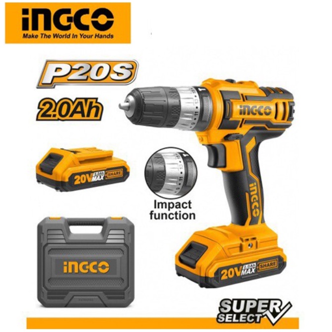 Bộ máy siết vít, khoan búa dùng pin 3 chức năng INGCO CIDLI200215 20V (Hàng chính hãng 100%)