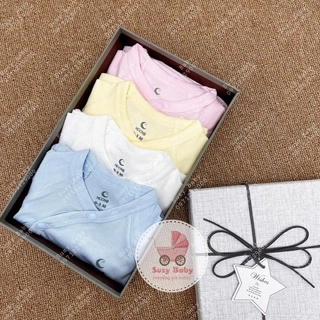 Moon -  Bộ dài tay sơ sinh cài chéo Moon petit cho bé 3-7kg thời trang trẻ em