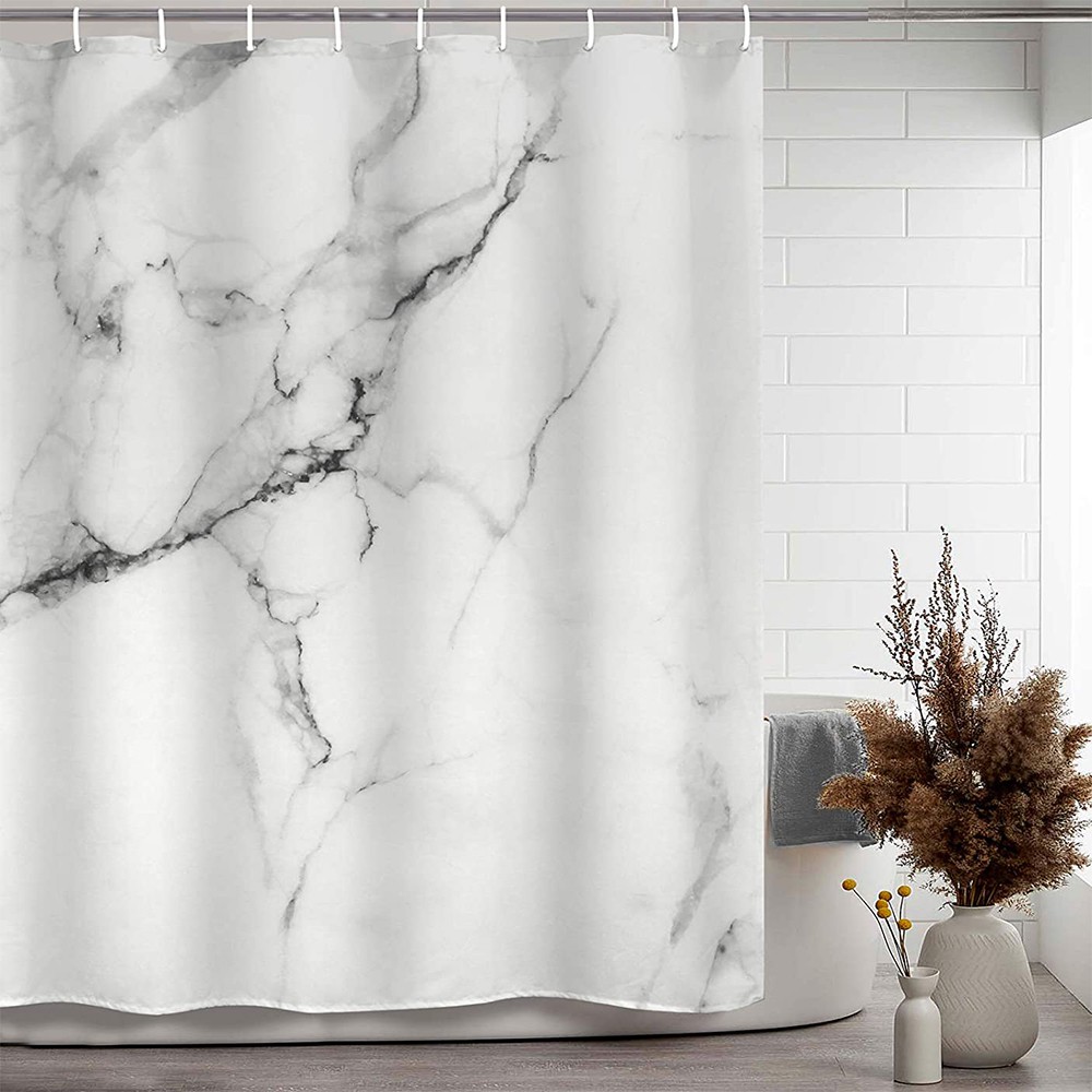 ❐۩✆Bộ rèm tắm bằng đá cẩm thạch tự nhiên có thể giặt được Rèm phòng tắm màu trắng và xám có thể giặt được Thảm nhà tắm c