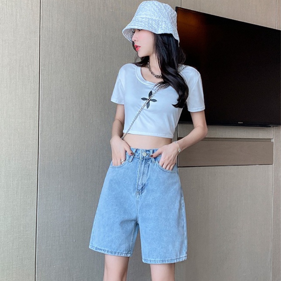 Quần short jean bò nữ Basic có bigsize, quần đùi nữ dáng ngố lửng ống rộng chất bò trơn mền xinh xắn