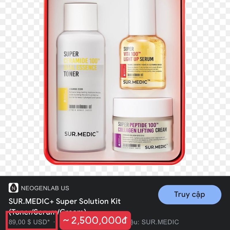 Set dưỡng tái tạo, phục hồi trẻ hoá làn da, cấp ẩm chuyên sâu Sur Medic Super Skin Solution Kit