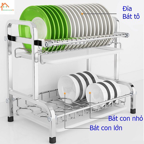 Kệ chén bát inox 304 cao cấp 2 tầng KÈM khay ráo nước (𝐓ặ𝐧𝐠 𝐆𝐢á 𝐓𝐫𝐞𝐨 𝐃𝐚𝐨 𝐓𝐡ớ𝐭)
